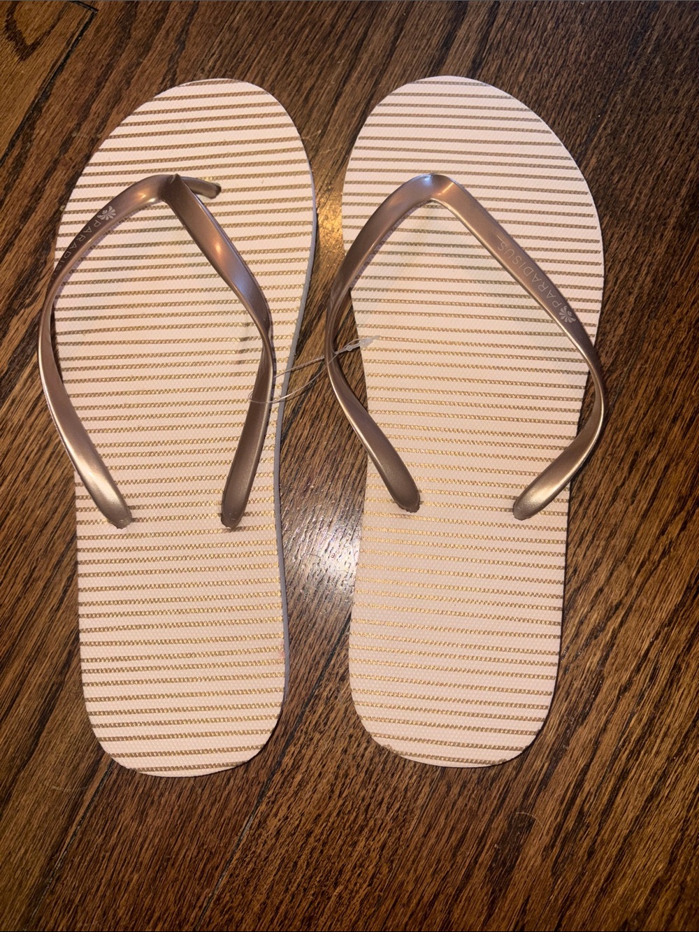 Striped Beige & Rose Gold Flip Flops